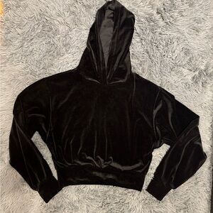 Express velvet stretchy cropped pullover hoodie black size S